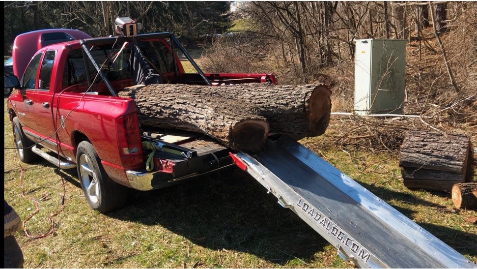 Photo of log loaded and ramp is set